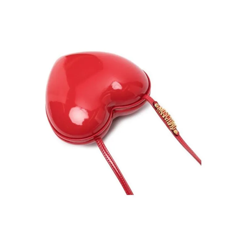 MOSCHINO Calfskin Bonded Patent Leather Heart-Shaped Bag Shoulder Bag Handbag Women's Red-2