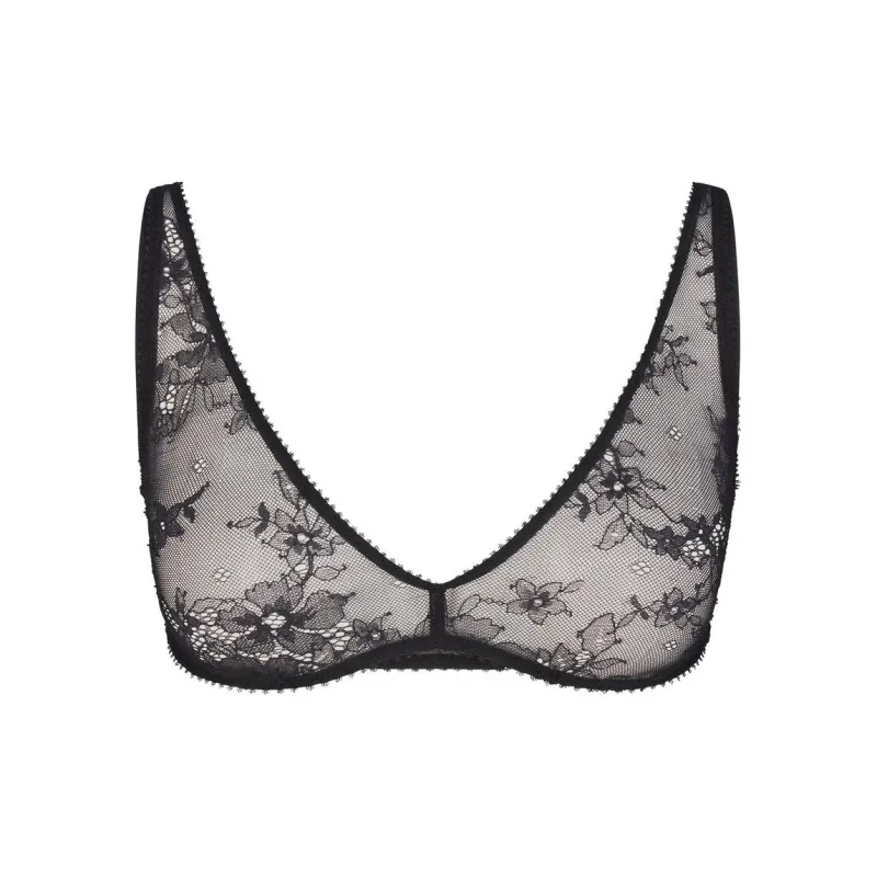 SKIMS ULTRA FINE LACE PLUNGE BRALETTE Bra Women's ONYX/Onyx-0