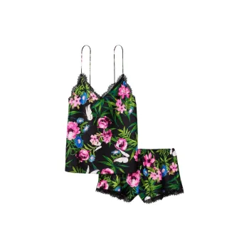Victoria's Secret Pajama Set Women's Black Tropical Print