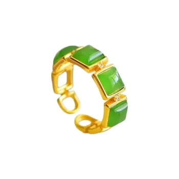 Cuizu Hetian Jade S925 Silver Inlay Rings Unisex Jasper