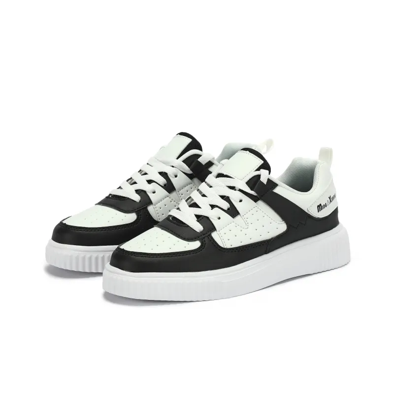 Singing Wear resistant And Lightweight Low Top Skateboard Shoes Unisex Black White-2