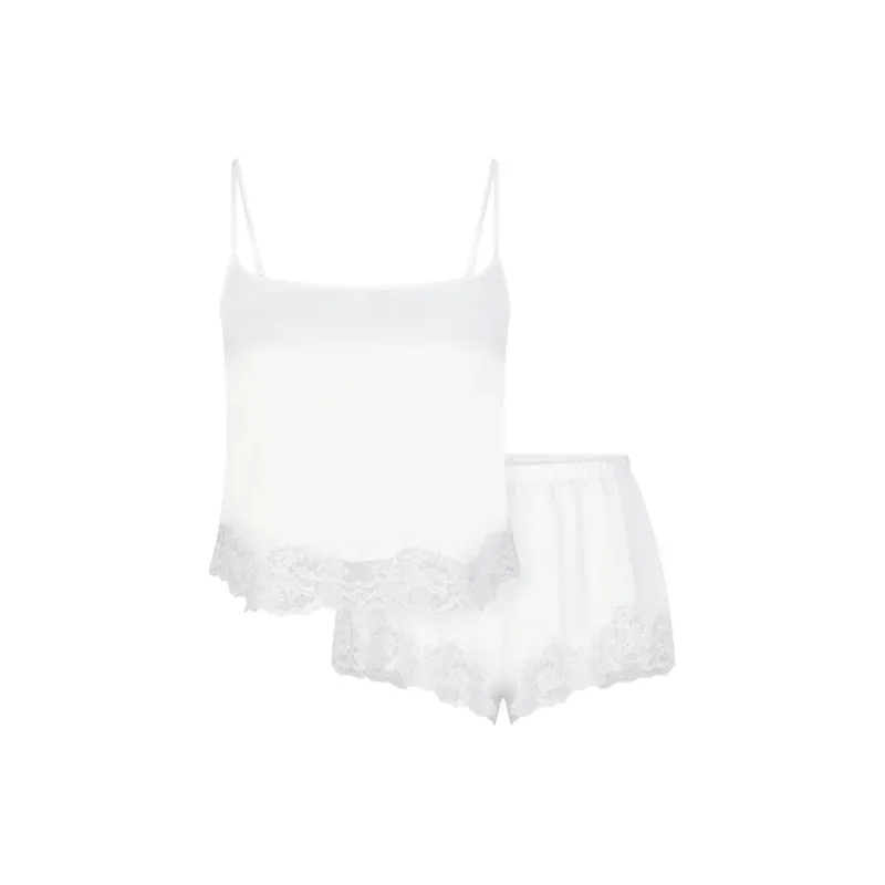 SKIMS Wedding Dress Series WOVEN SHINE CAMI AND SHORT SET Pajama Set Women's SNOW/Snow-0