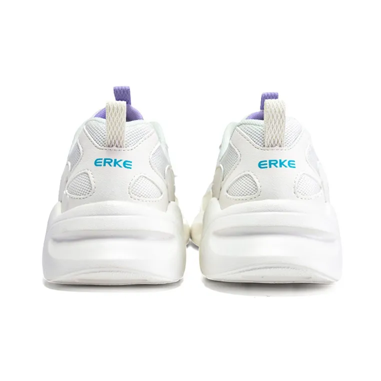 Erke Cushioned Slip Resistant Breathable Low Top Running Shoes Women's White Purple-4