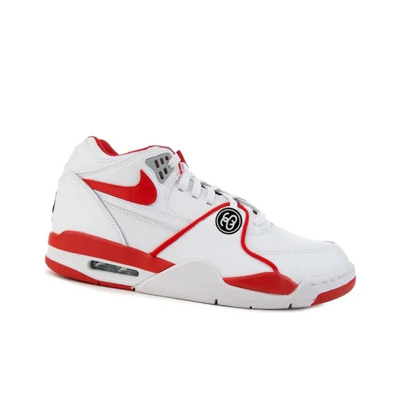 Stüssy x Nike Air Flight 89 Cushioned Slip Resistant Mid Top Vintage Basketball Shoes Men's White Red-2
