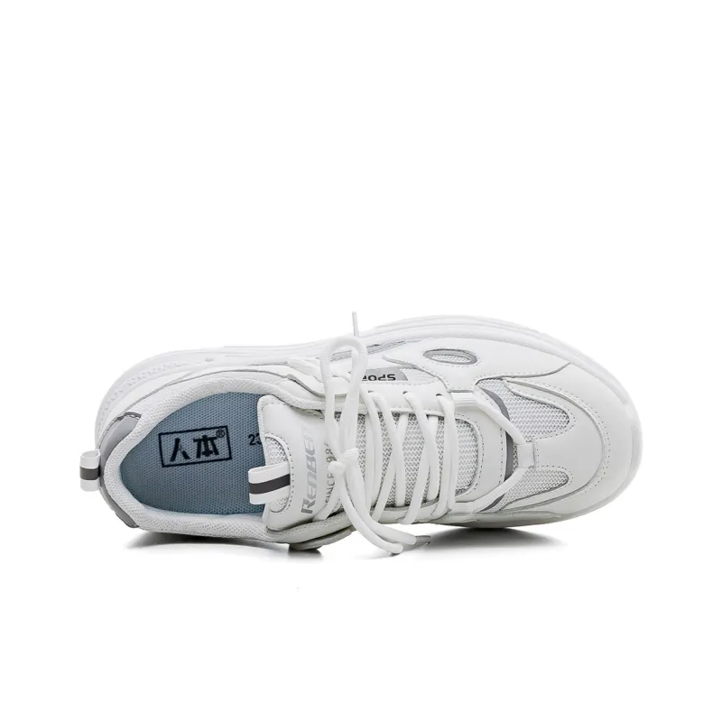 RENBEN Low Top Chunky Sneakers Women's White Gray-3