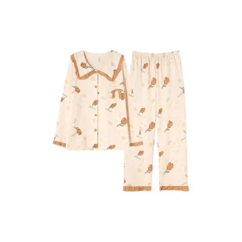 MIIOW Pajama Set Women's Pink Skin Floral Bowknot