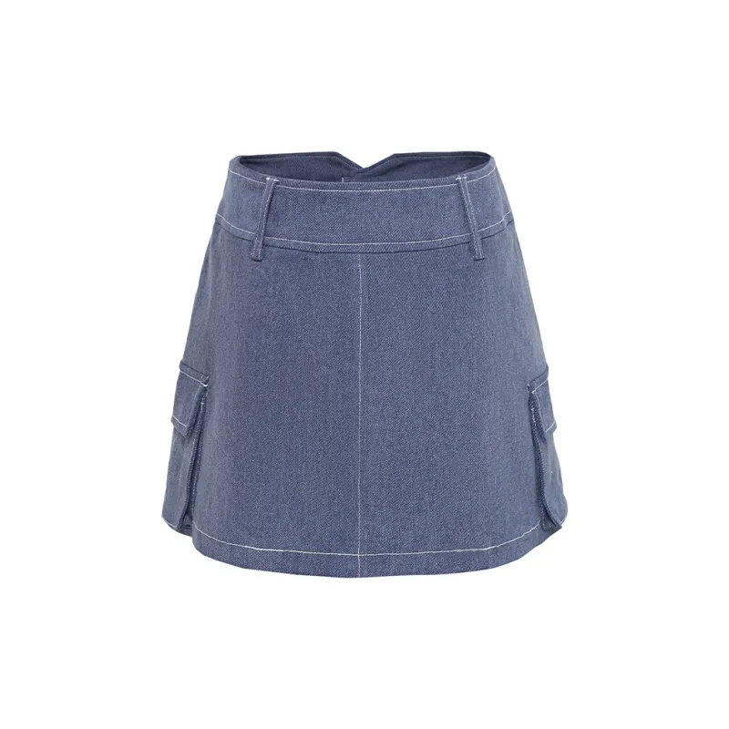 Barb Chill Denim Short Skirts Women's Navy Blue-1