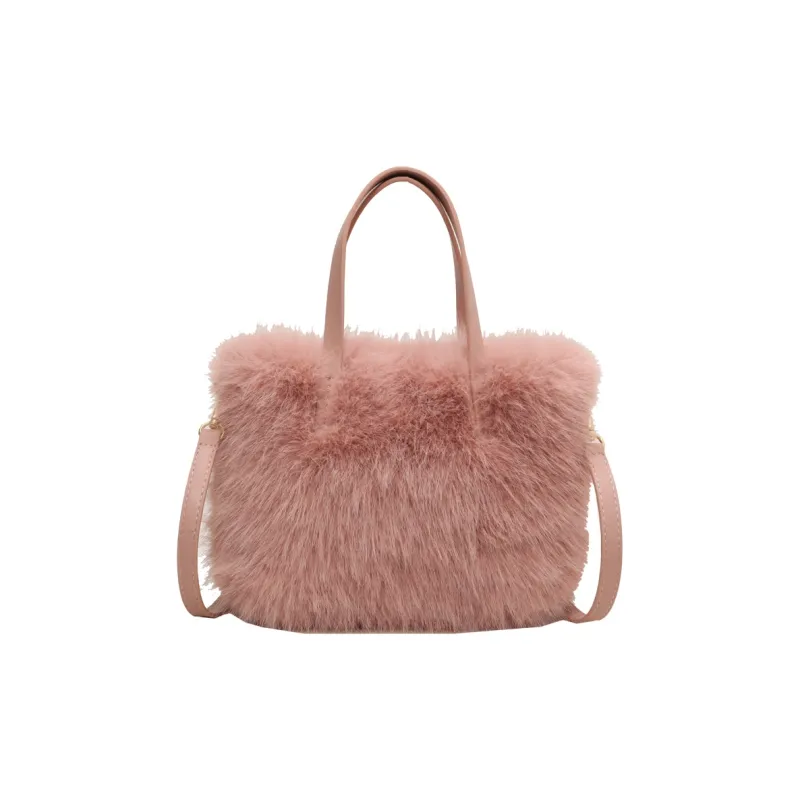 BALANG Plush One Shoulder Handbag Unisex Black/Ecru/Khaki/Pink-6