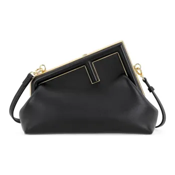 FENDI Fendi First Lambskin Clutches Shoulder Bag Crossbody Bag Small Size Women's Black