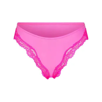 SKIMS FITS EVERYBODY LACE TANGA Underpants Women's 1 Pack Taffy Tonal