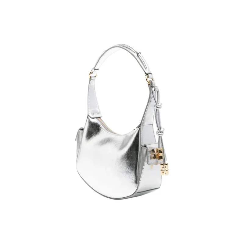 GANNI Recycled Leather Bonded Polyester One Shoulder Handbags Women's Silver-1