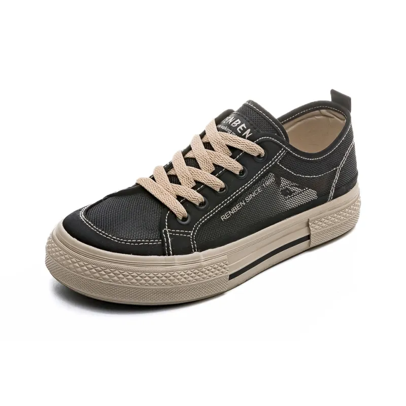 RENBEN Anti-Slip And Wear-Resistant Breathable Low-Top Canvas Shoes Unisex Black Brown-8