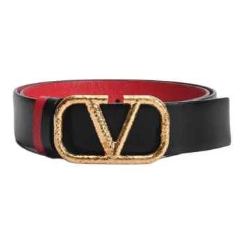 Valentino Logo Decoration Smooth Buckle Leather Belts Women's Black Width  3CM