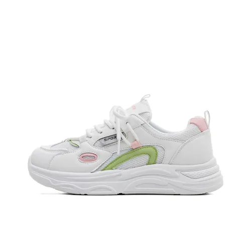 RENBEN Chunky Sneakers Women's Low-Top White/Pink/Green