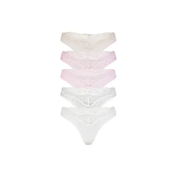 SKIMS FITS EVERYBODY LACE DIPPED THONG 5-PACK Underpants Women's 5 Pack Multicolor/Cherry Blossom Rose/Lily Multicolor
