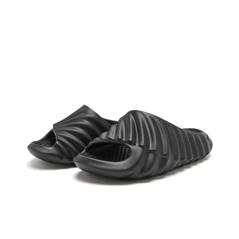 QIAODAN Conch Mops Slip Resistant Abrasion Resistant Quiet Slide Slippers Men's Black-3