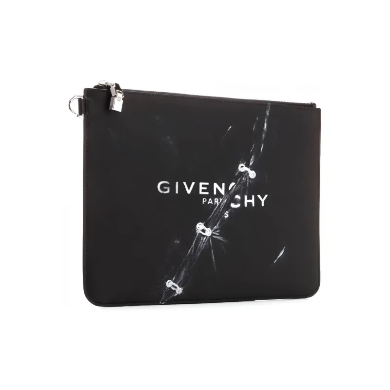 GIVENCHY Cow Leather Clutch Large Size Unisex Black-1
