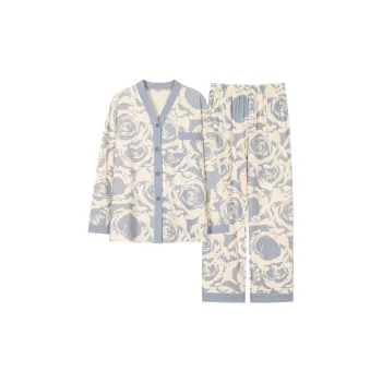 Ordifen Pajama Set Women's White Base With Blue Pattern