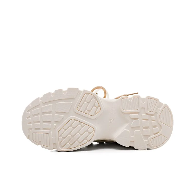 RENBEN Abrasion Resistant Breathable Low Top Chunky Sneakers Women's Beige Coffee-3