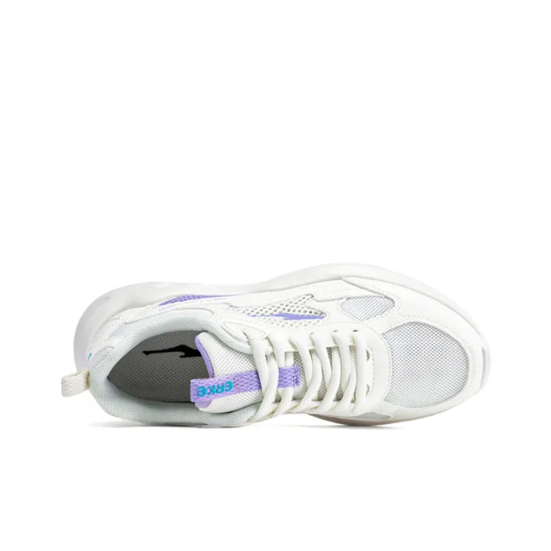 Erke Cushioned Slip Resistant Breathable Low Top Running Shoes Women's White Purple-3
