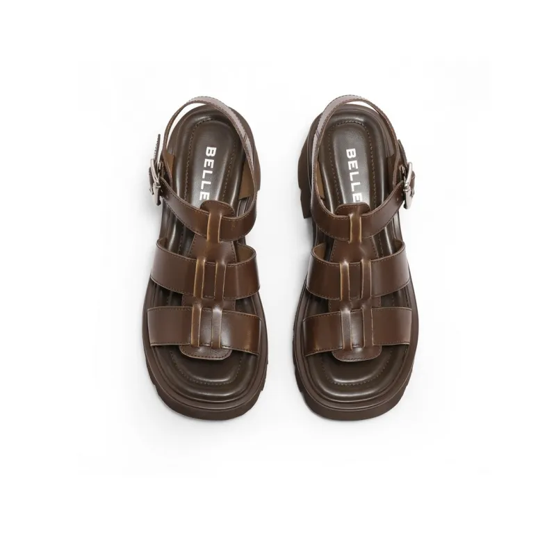 BELLE Roman Sandals 6CM Women's Brown, Dark Gray-2
