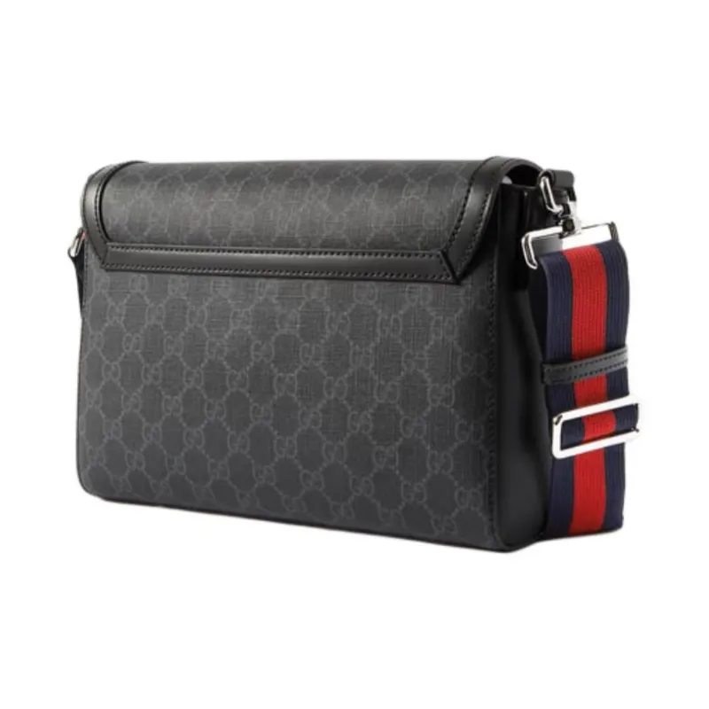 GUCCI Coated Canvas With Leather Trim Messenger Bag Crossbody Bag Shoulder Bag Men's Black-1