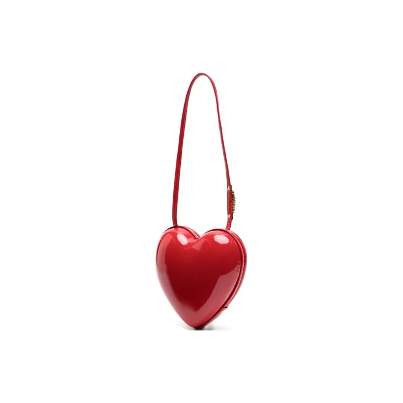 MOSCHINO Calfskin Bonded Patent Leather Heart-Shaped Bag Shoulder Bag Handbag Women's Red-1