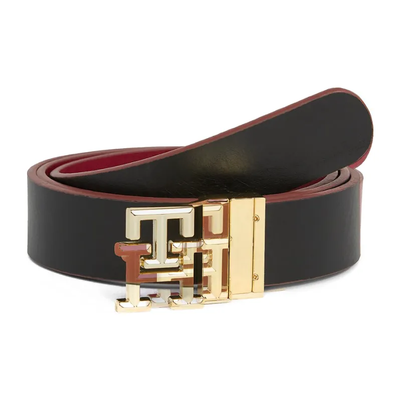 Tommy Hilfiger Double-Sided Design Smooth Buckle Leather Belts Women's Red/Black-1