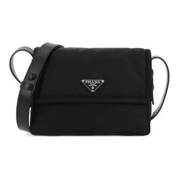 PRADA Cini Re Nylon Recycled Nylon Bonded Leather Messenger Bag Shoulder Bag Crossbody Bag Small Size Women's Black