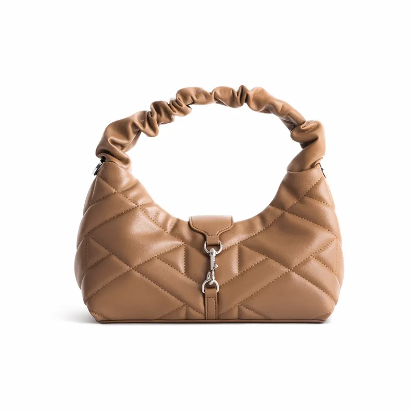 Cthulhu Split Cow Leather Detachable Long Strap Shoulder Bag, Crossbody Bag, Handbag Medium Size Women's Caramel/Black-1