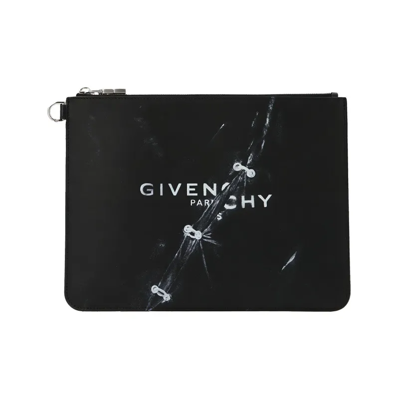 GIVENCHY Cow Leather Clutch Large Size Unisex Black-0