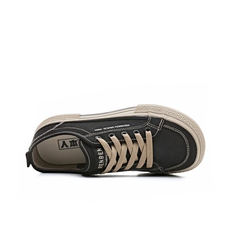 RENBEN Anti-Slip And Wear-Resistant Breathable Low-Top Canvas Shoes Unisex Black Brown-9