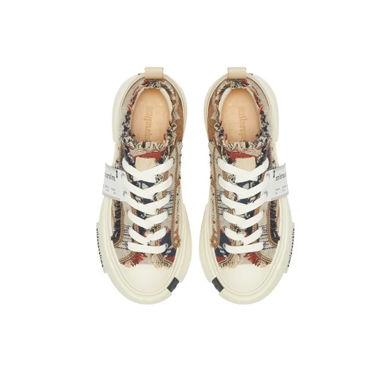 SMILEREPUBLIC INCEPTION 70s Multicolor Wool Ethnic Fabric Height Increasing Low Top Canvas Shoes Unisex Multicolor-5
