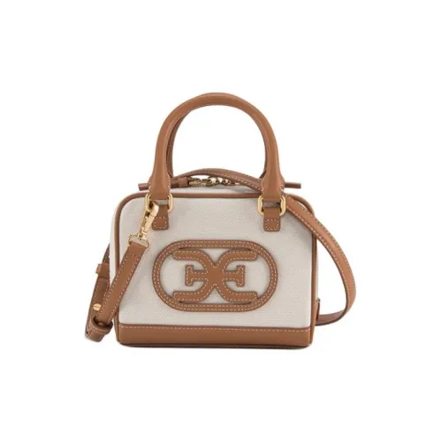 SAM EDELMAN Cow Split Leather Bonded Fabric Shoulder Bag Crossbody Bag Handbag Small Size Women's Brown & White