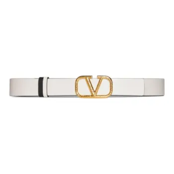 Valentino VLogo Smooth Buckle Leather Belts Women's White Width  3CM