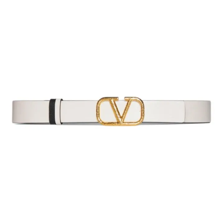 Valentino VLogo Smooth Buckle Leather Belts Women's White Width  3CM-0