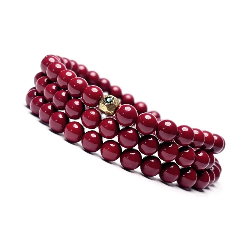 MOUNTAINS AND MANS Reconstructed Cinnabar Auspicious Fortune Beaded Bracelet Unisex-5