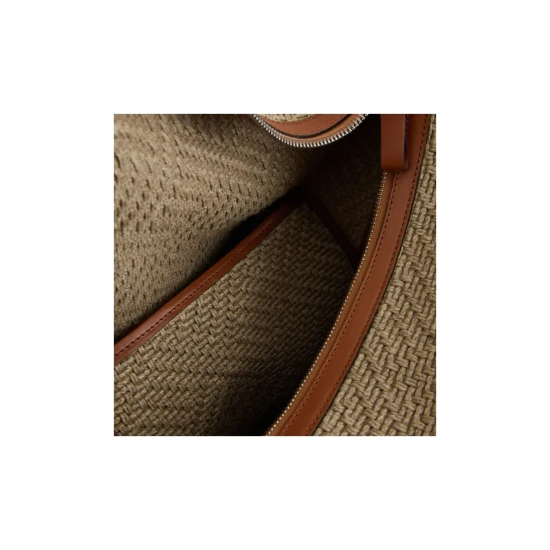 GIORGIO ARMANI Woven Linen With Leather One Shoulder Handbags Men's Brown-3
