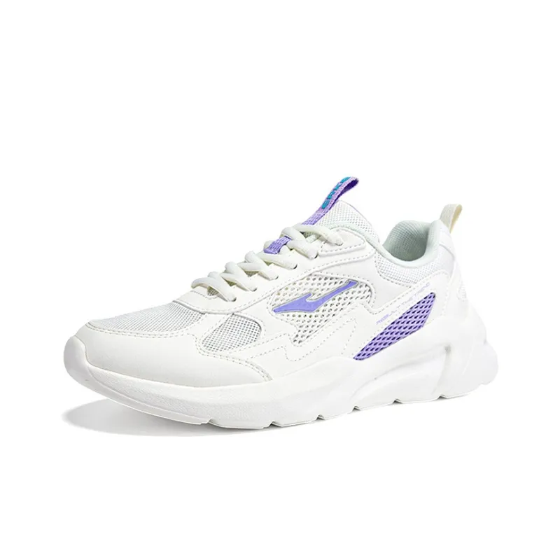 Erke Cushioned Slip Resistant Breathable Low Top Running Shoes Women's White Purple-2