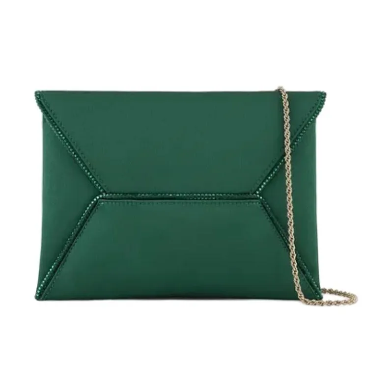 GIORGIO ARMANI Viscose Blended Mulberry Silk One Shoulder Crossbody Clutches Small Size Women's Dark Green-0