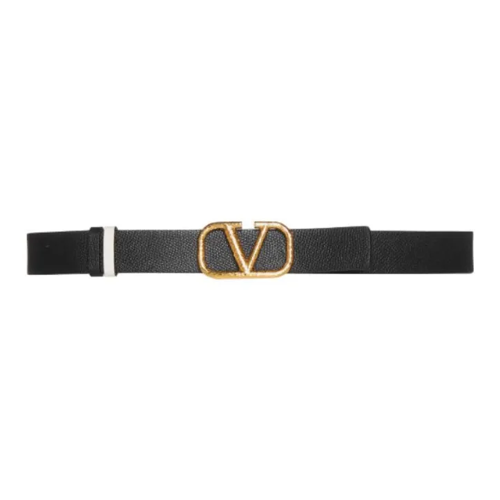Valentino VLogo Smooth Buckle Leather Belts Women's White Width  3CM-1