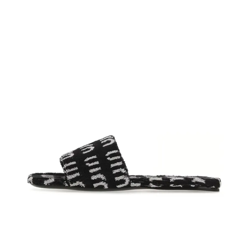 MIU MIU Odor Resistant Slide Slippers Women's Black White-0