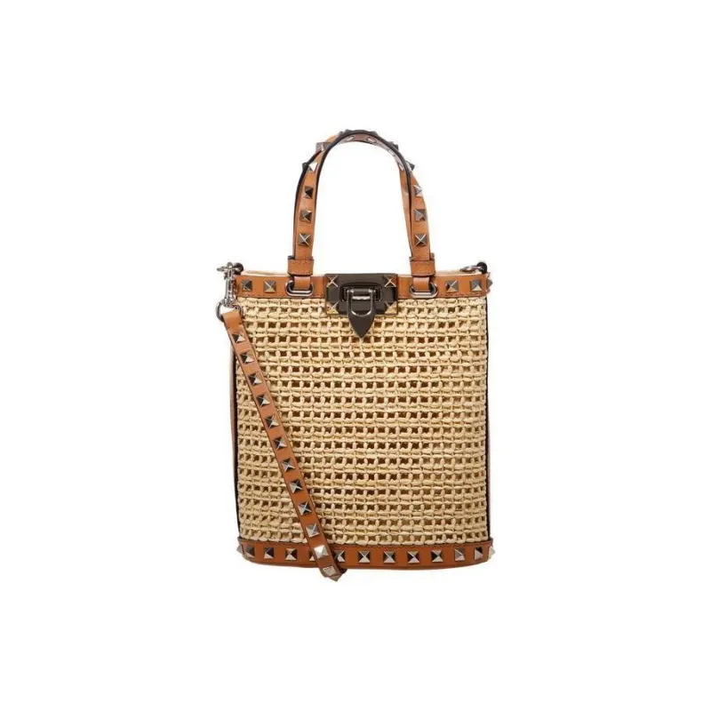 Valentino GARAVANI ROCKSTUD Calfskin Patchwork With Polyamide Handbag Shoulder Bag Crossbody Bag Mini Beige-0