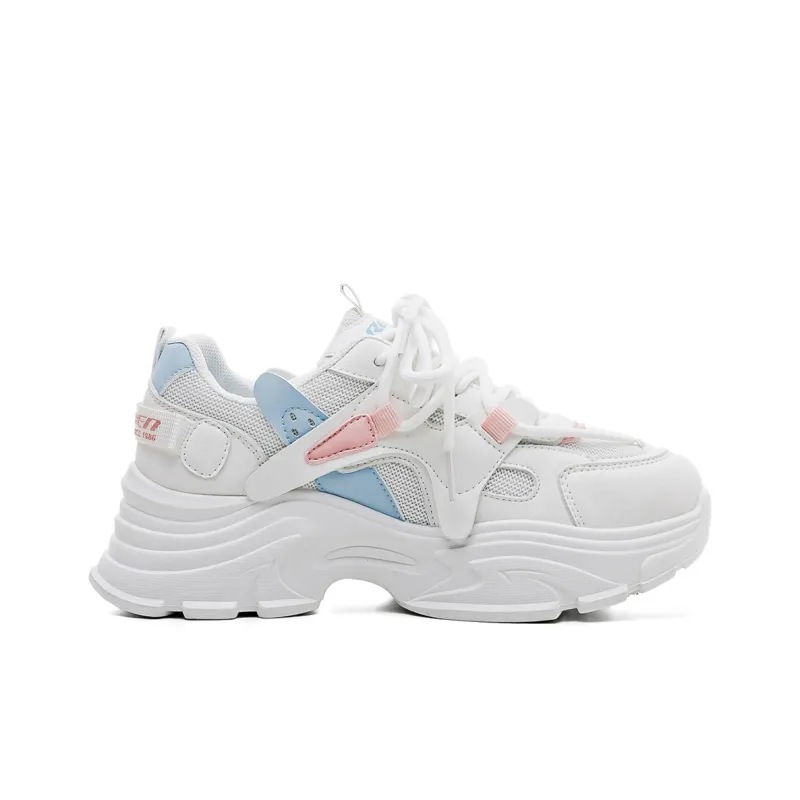 RENBEN Abrasion Resistant Breathable Height Increasing Low Top Chunky Sneakers Women's White Blue-1