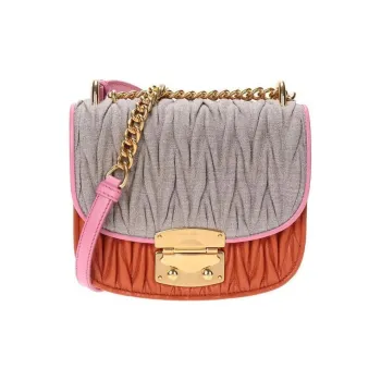 MIU MIU Fabric With Leather Shoulder Bag Unisex Orange & Gray