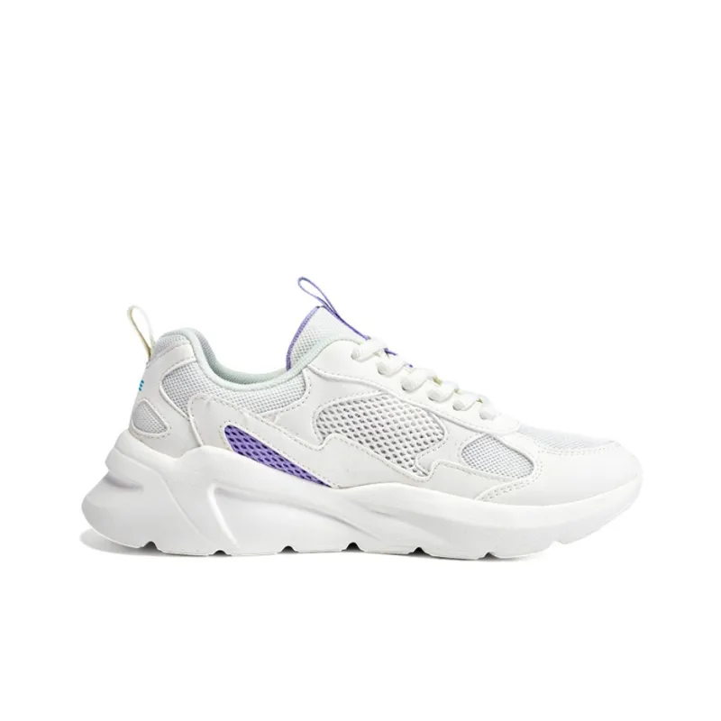 Erke Cushioned Slip Resistant Breathable Low Top Running Shoes Women's White Purple-1