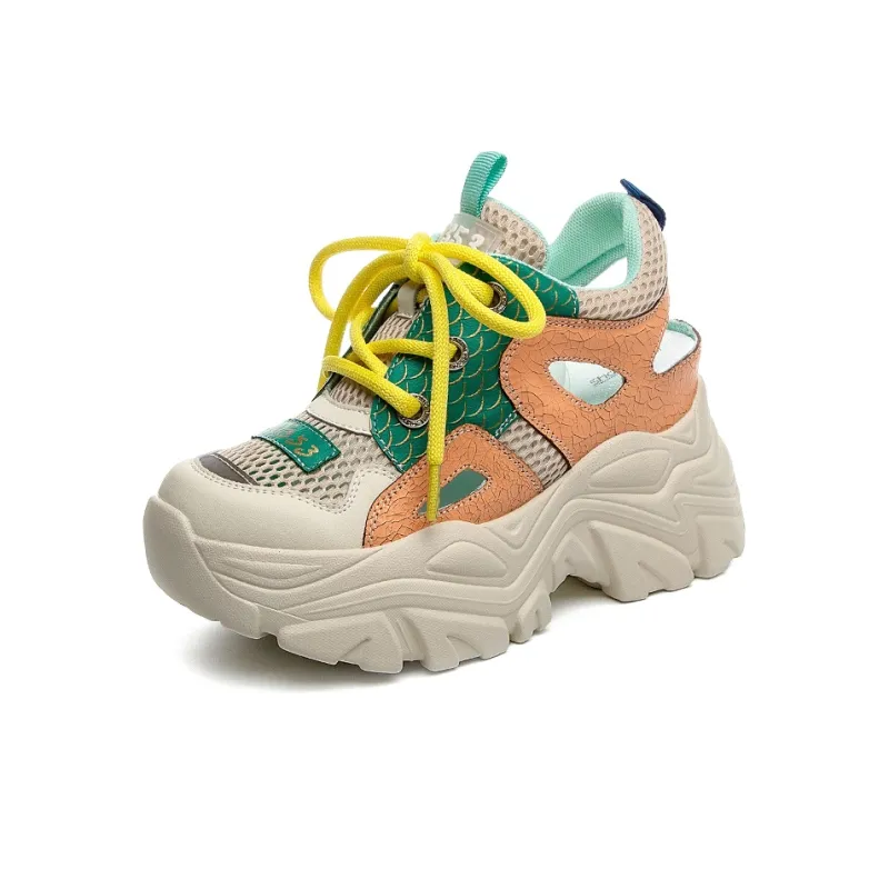 Shangjinni Lightweight Height Increasing Mid Top Chunky Sneakers Women's-0