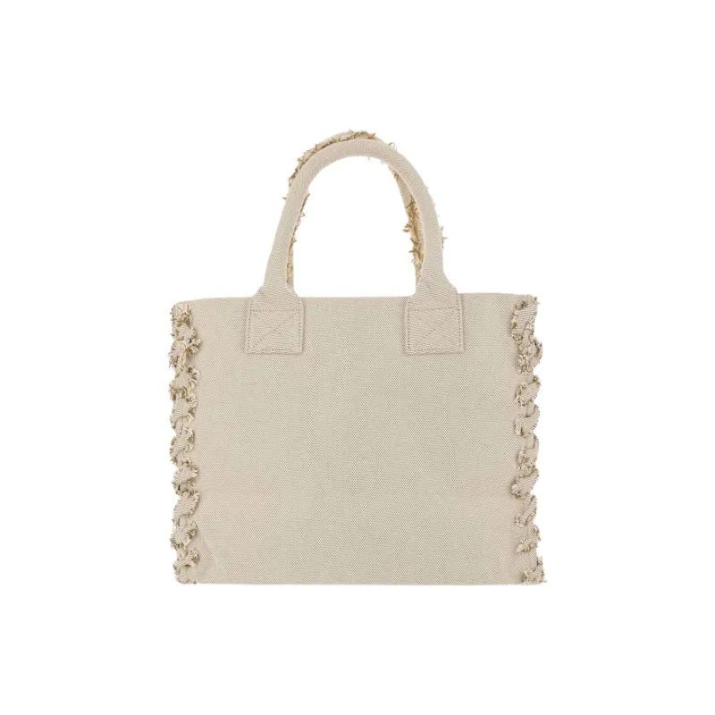 PINKO Cotton Tote Bag, Shopping Bag, Shoulder Bag, Handbag Women's Beige-2