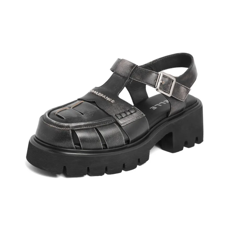 BELLE Roman Sandals 5CM Women's Brown, Black-5