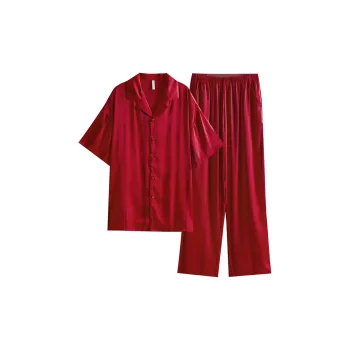 Same Language Pajama Set Men's Traditional Chinese Style Red Gold Leaf Willow